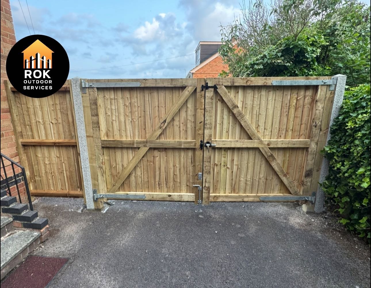 Timber double gates with framed and braced backs